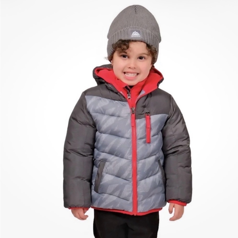 NEW Snozu Kid Jacket with Hat, 2T gray & red Perfect for COLD snow days- NWT